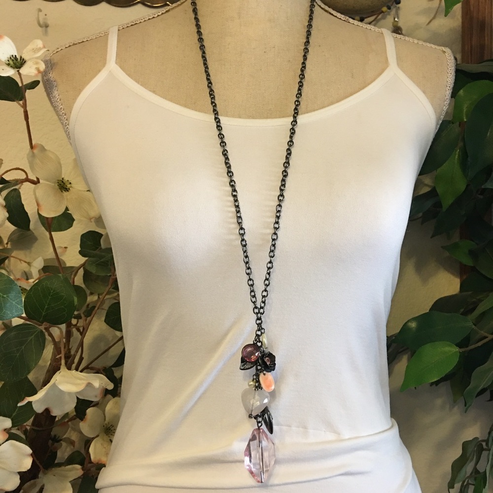 Dark chrome beaded charm accent necklace
